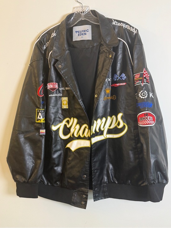 Aelfric Eden Jackets & Blazers - Aelfric Eden Black Varsity-Style 'Champs' Embroidered Bomber Jacket